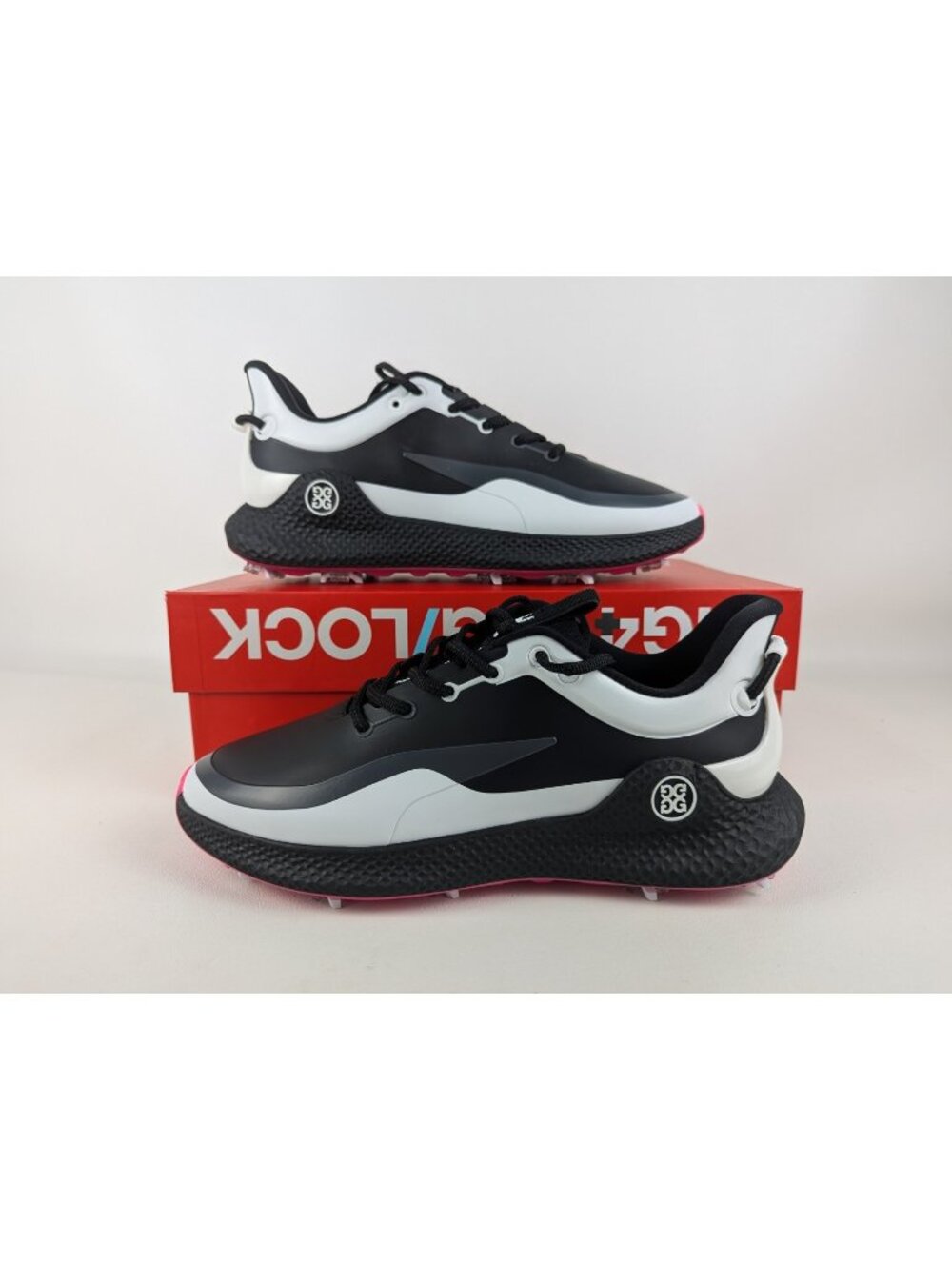 G/FORE MG4+ O2 G/LOCK Spiked Golf Shoe Sneaker  Onyx Black Pink  Men US 8.5 NEW
